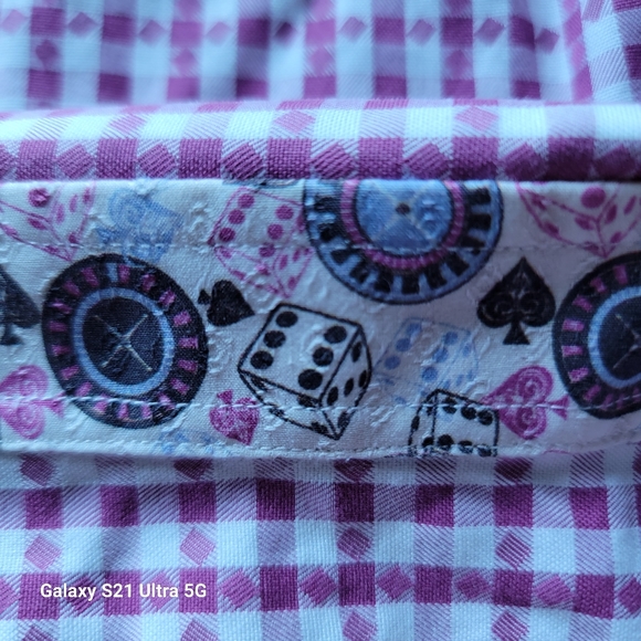 Robert Graham Mens Shirt Purple/White Check Flip Cuff Casino Vegas XL 17/44 - Picture 6 of 11